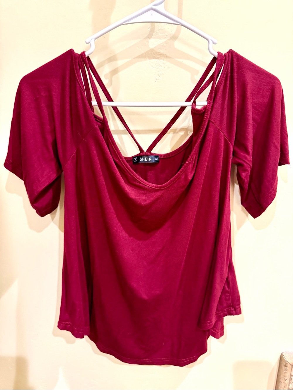 SHEIN Wine Red Short Sleeve Strappy Back Top